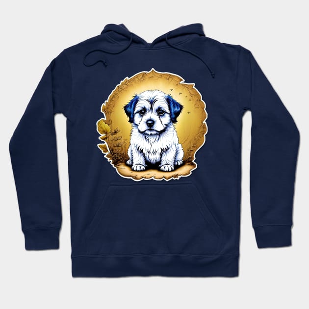 White Havanese Puppy Dog with Black Ears in a Golden Spring Setting Hoodie by SymbioticDesign